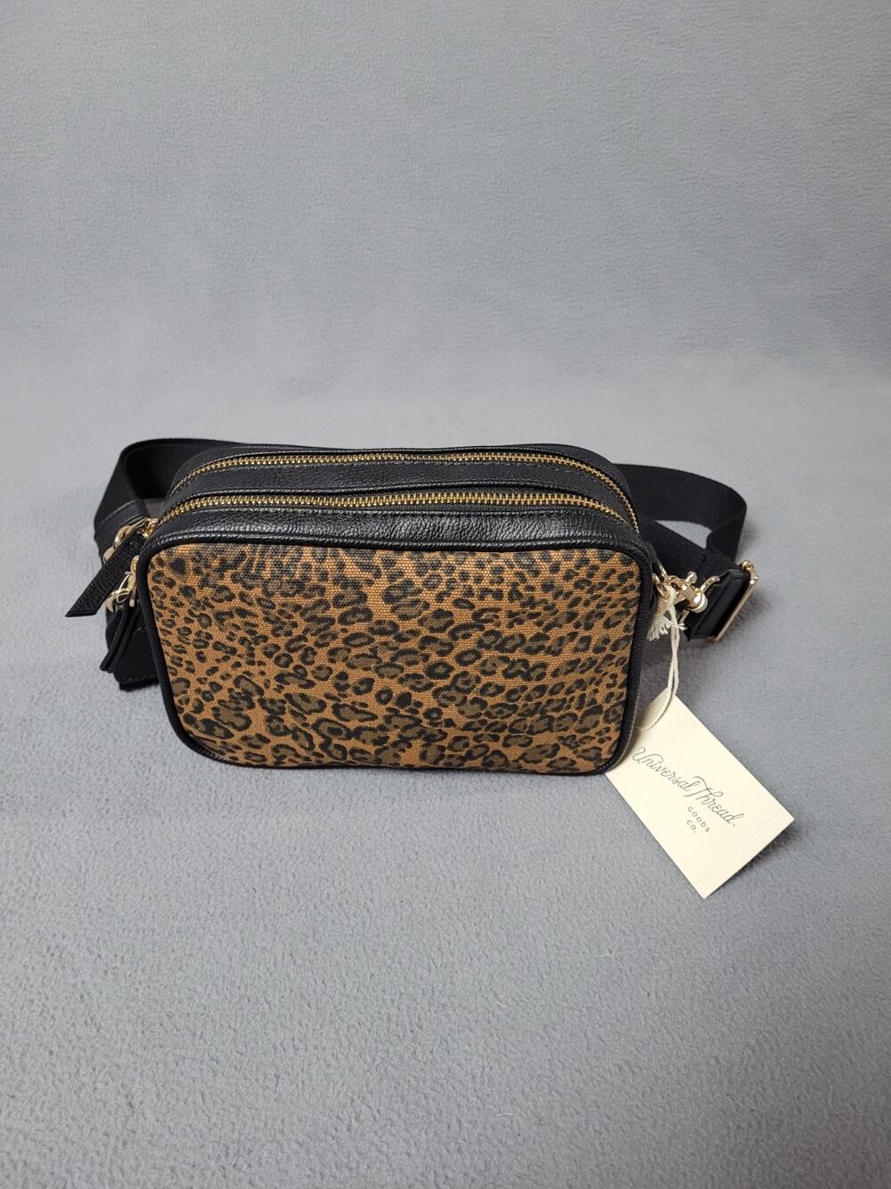 Double Zip Camera Leopard Print Crossbody Bag - Universal Thread Black/Brown